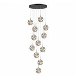 LIVARA 12-Light Glass Globe Cluster Pendant Light Neutral White for Stairwell Foyer & Living Room - Black