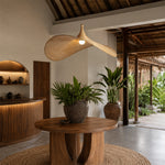 LIVARA Handwoven Rattan Wave Pendant Light Sculptural Hanging Lamp for Dining Room Living Room & Bedroom - Natural