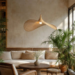 LIVARA Handwoven Rattan Wave Pendant Light Sculptural Hanging Lamp for Dining Room Living Room & Bedroom - Natural