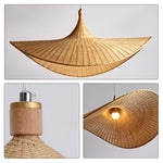 LIVARA Handwoven Rattan Wave Pendant Light Sculptural Hanging Lamp for Dining Room Living Room & Bedroom - Natural