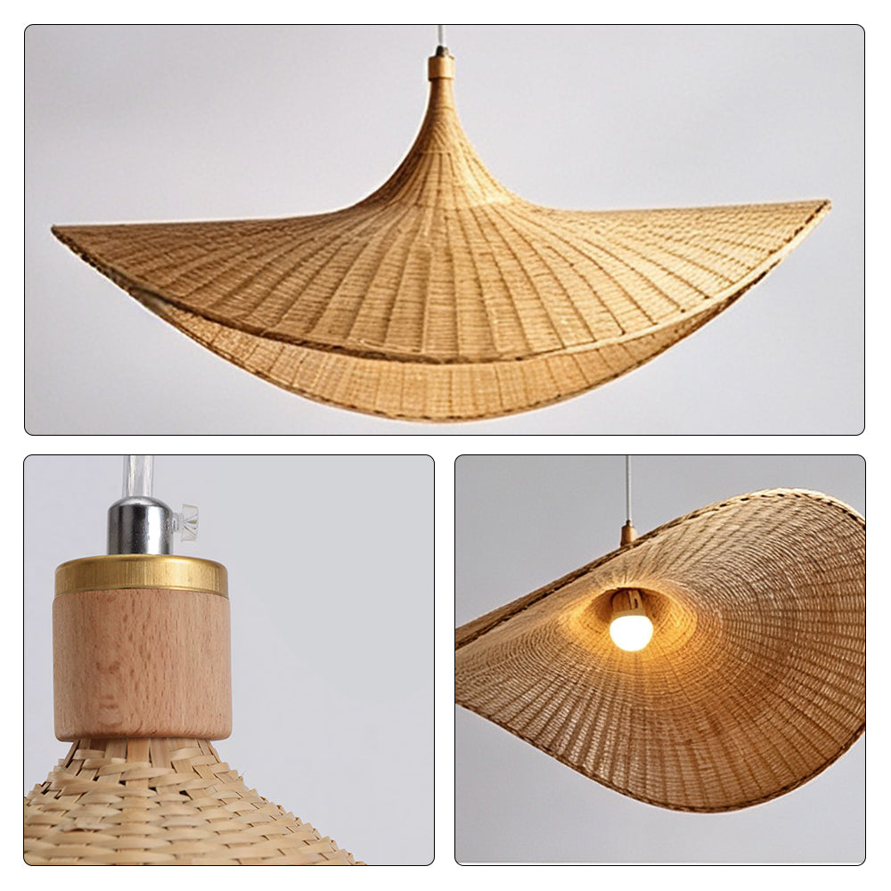 LIVARA Handwoven Rattan Wave Pendant Light Sculptural Hanging Lamp for Dining Room Living Room & Bedroom - Natural