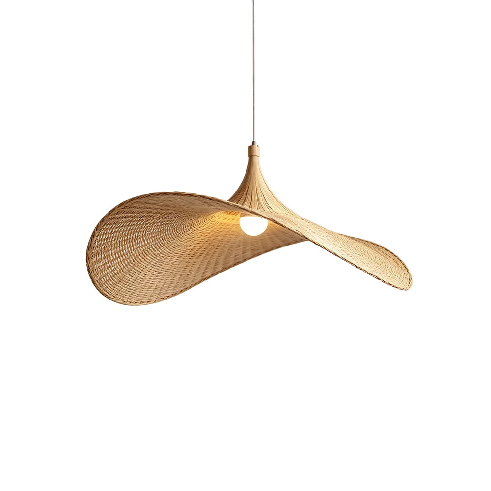 LIVARA Handwoven Rattan Wave Pendant Light Sculptural Hanging Lamp for Dining Room Living Room & Bedroom - Natural