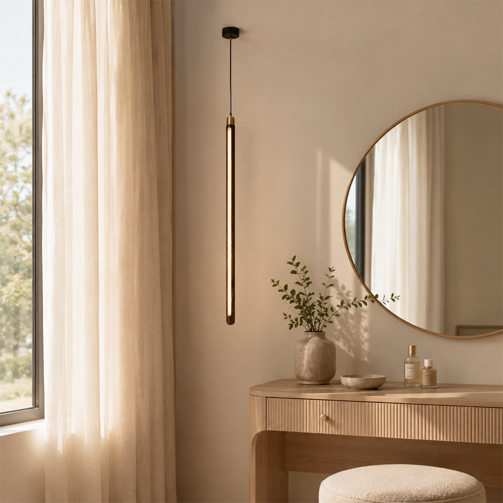 LIVARA Slim Linear LED Pendant Light Adjustable Tube Lamp for Stairwell Dining Room & Bedside - Black & Brass