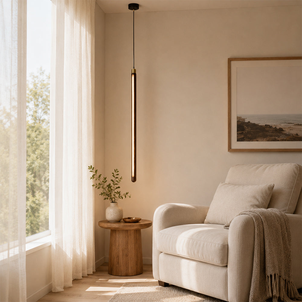 LIVARA Slim Linear LED Pendant Light Adjustable Tube Lamp for Stairwell Dining Room & Bedside - Black & Brass