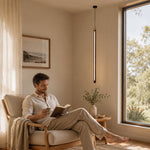LIVARA Slim Linear LED Pendant Light Adjustable Tube Lamp for Stairwell Dining Room & Bedside - Black & Brass