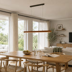 LIVARA 100cm Top Grain Leather Linear LED Pendant Light Warm White for Dining Room Kitchen Island & Office - Brown
