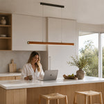LIVARA 100cm Top Grain Leather Linear LED Pendant Light Warm White for Dining Room Kitchen Island & Office - Brown