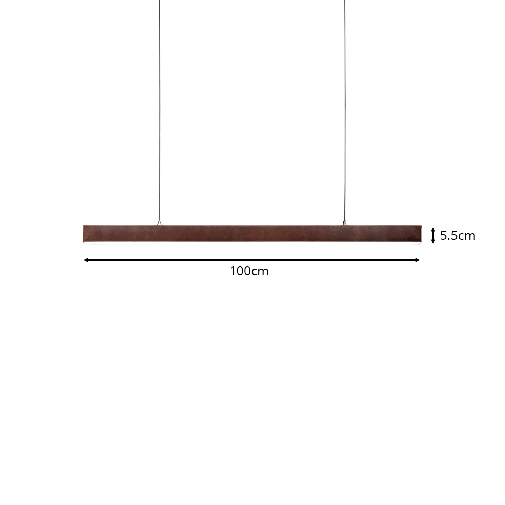 LIVARA 100cm Top Grain Leather Linear LED Pendant Light Warm White for Dining Room Kitchen Island & Office - Brown