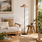 LIVARA 165cm Handwoven Rattan Floor Lamp Wide Shade Standing Light for Living Room Bedroom & Reading Corner - Natural & Black