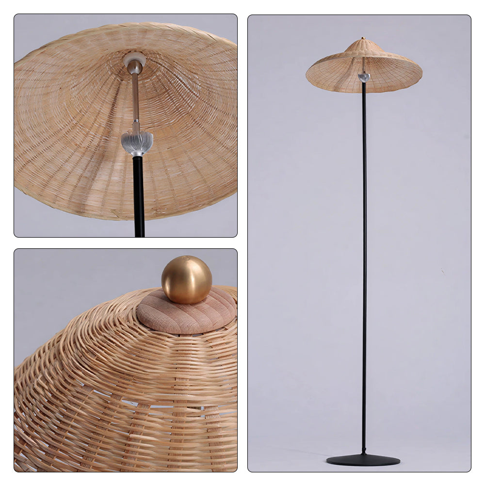 LIVARA 165cm Handwoven Rattan Floor Lamp Wide Shade Standing Light for Living Room Bedroom & Reading Corner - Natural & Black
