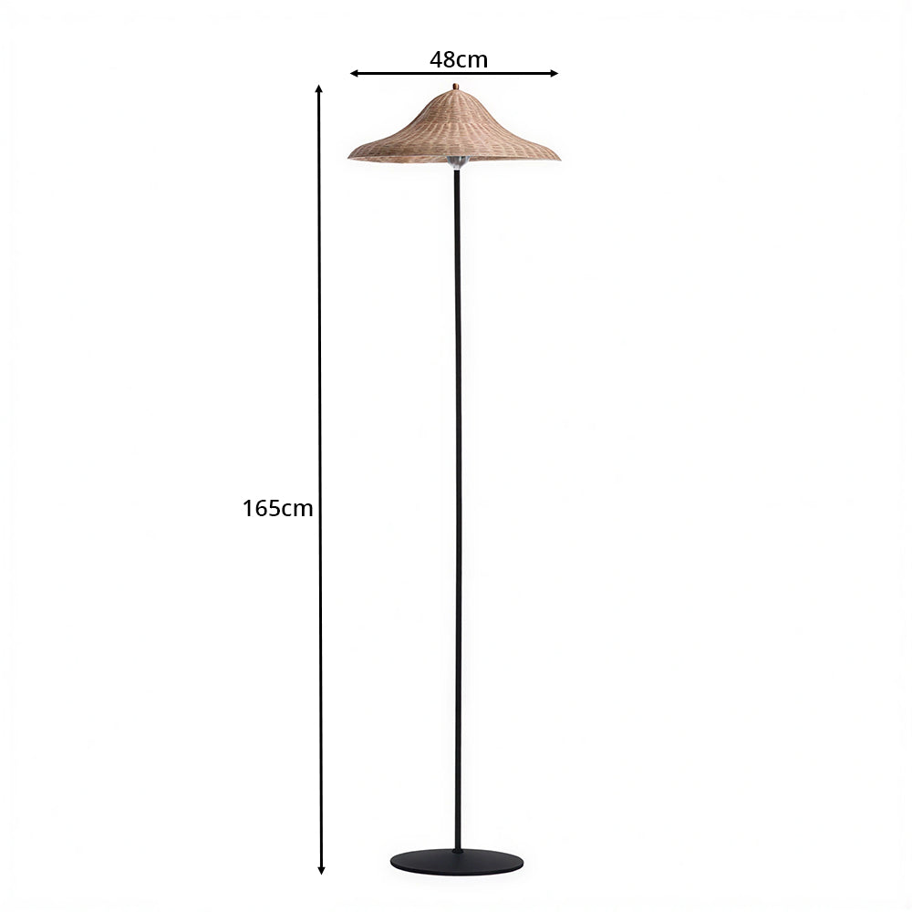 LIVARA 165cm Handwoven Rattan Floor Lamp Wide Shade Standing Light for Living Room Bedroom & Reading Corner - Natural & Black