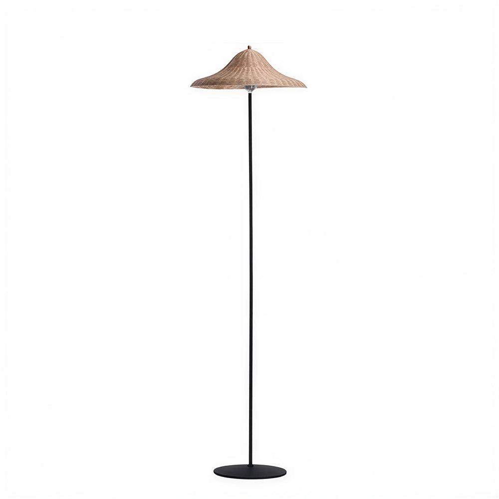 LIVARA 165cm Handwoven Rattan Floor Lamp Wide Shade Standing Light for Living Room Bedroom & Reading Corner - Natural & Black