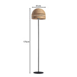 LIVARA 175cm Handwoven Rattan Dome Floor Lamp Ambient Standing Light for Living Room Bedroom & Reading Corner - Natural & Black