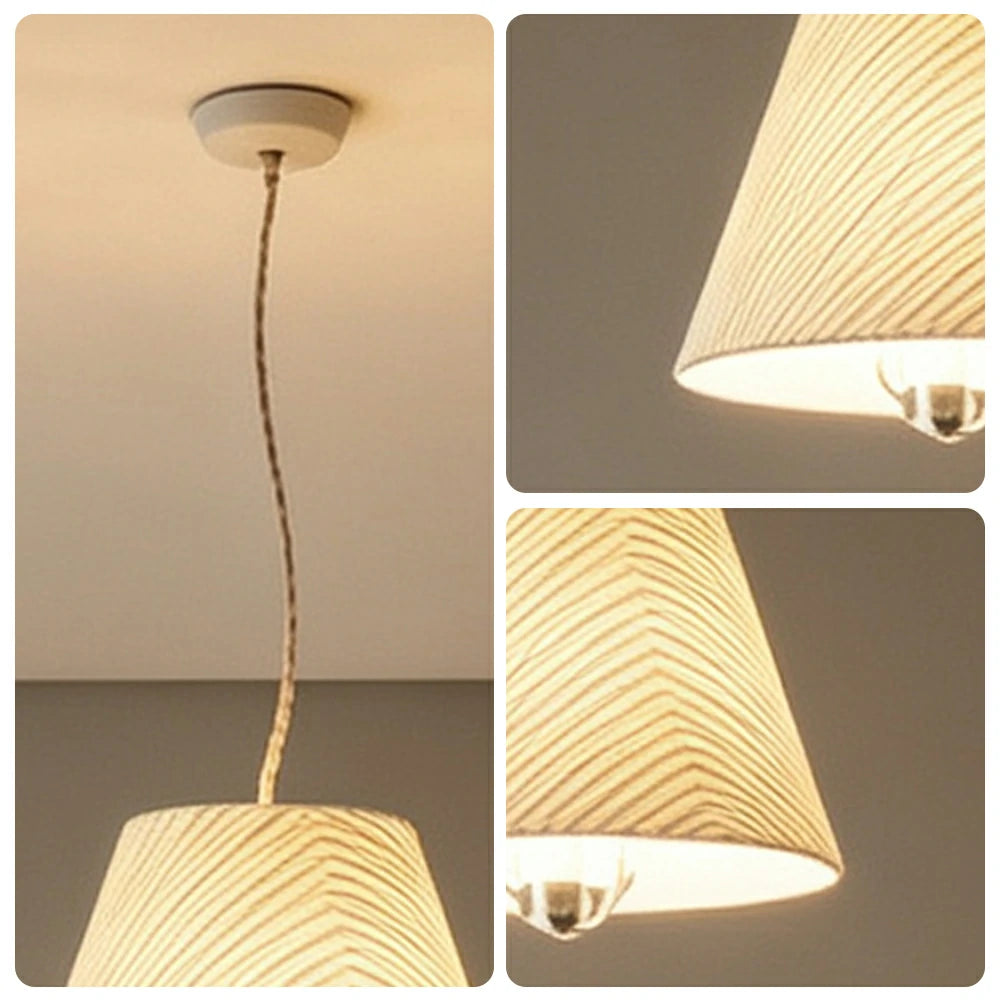 LIVARA Chevron Pattern Pendant Light Conical Hanging Lamp for Dining Room Bedroom & Living Room - Natural Beige