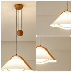 LIVARA 55cm Wood Accent Pendant Light Adjustable Height Fabric Shade for Dining Room Bedroom & Living Room - Natural Wood