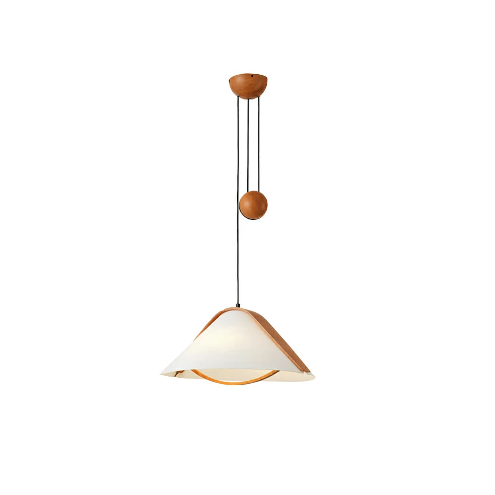 LIVARA 55cm Wood Accent Pendant Light Adjustable Height Fabric Shade for Dining Room Bedroom & Living Room - Natural Wood
