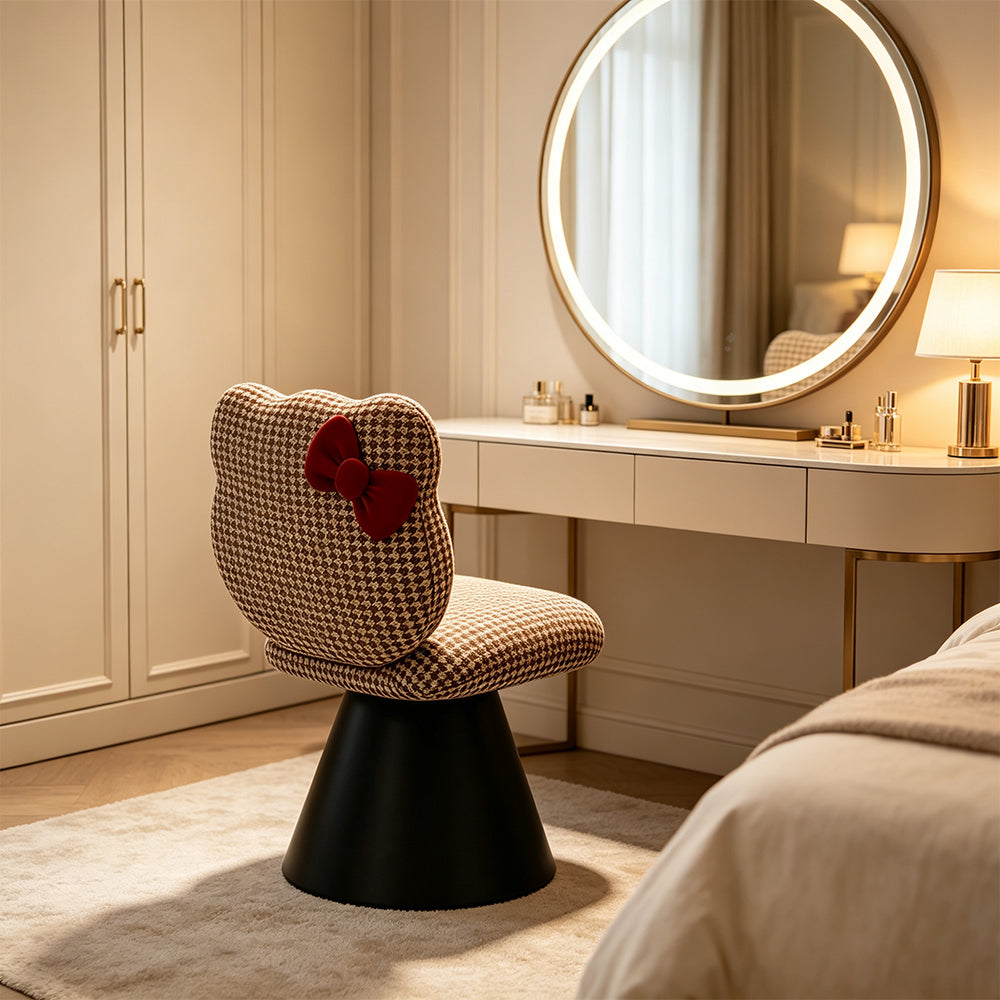 LIVARA Chair - Premium Houndstooth Velvet Upholstery with Solid Wood Frame, 360-Degree Silent Swivel Design for Home & Cafe Use - Beige