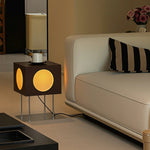 LIVARA Cube Accent Table Lamp with Circular Light Panels for Living Room Bedroom & Reading Corner - Dark Walnut