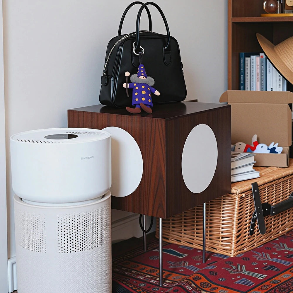 LIVARA Cube Accent Table Lamp with Circular Light Panels for Living Room Bedroom & Reading Corner - Dark Walnut