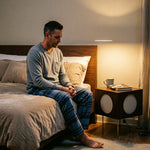 LIVARA Cube Accent Table Lamp with Circular Light Panels for Living Room Bedroom & Reading Corner - Dark Walnut