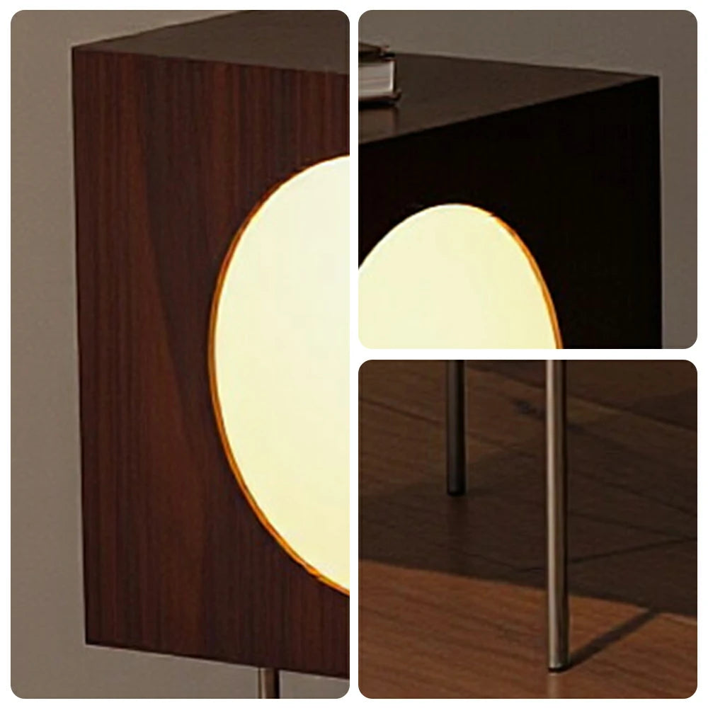 LIVARA Cube Accent Table Lamp with Circular Light Panels for Living Room Bedroom & Reading Corner - Dark Walnut