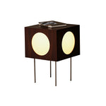 LIVARA Cube Accent Table Lamp with Circular Light Panels for Living Room Bedroom & Reading Corner - Dark Walnut