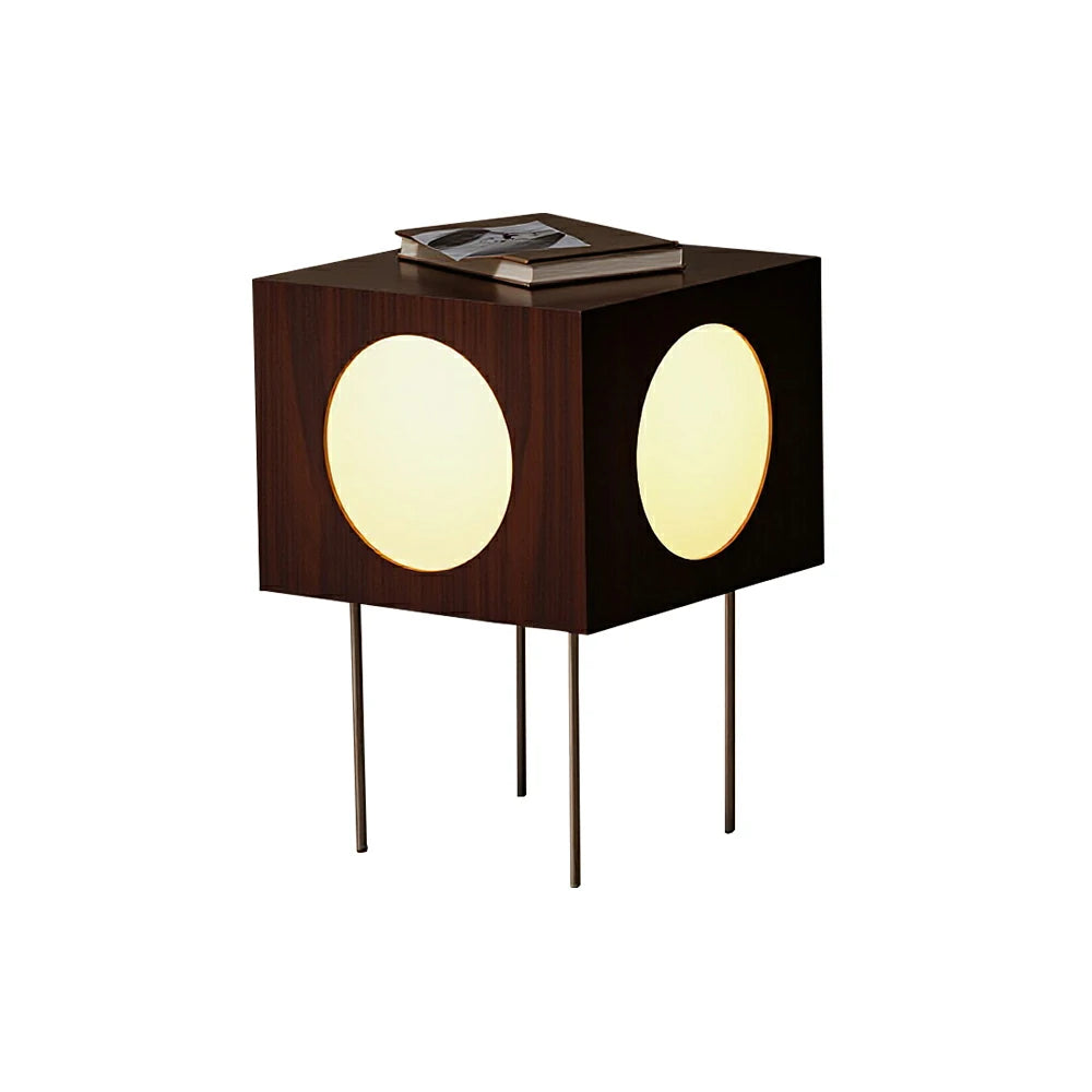 LIVARA Cube Accent Table Lamp with Circular Light Panels for Living Room Bedroom & Reading Corner - Dark Walnut