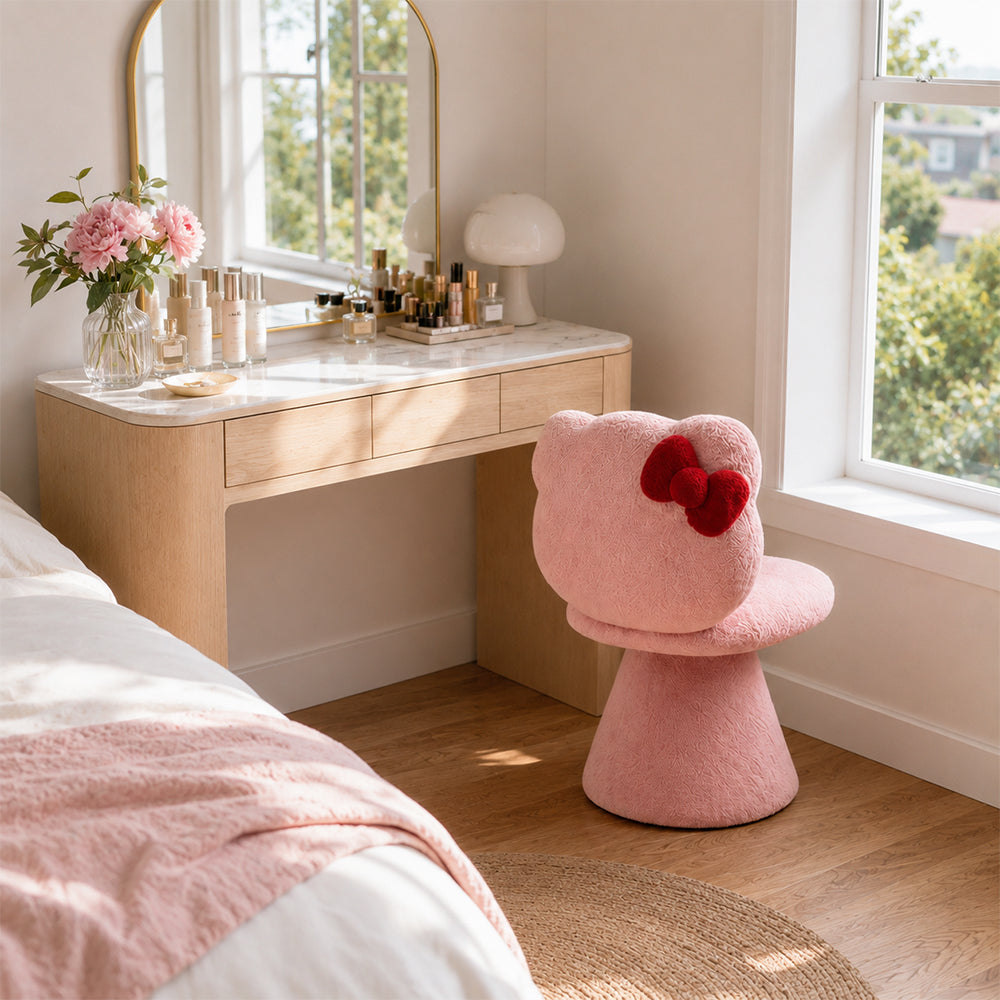 LIVARA Chair - Premium Houndstooth Velvet Upholstery with Solid Wood Frame, 360-Degree Silent Swivel Design for Home & Cafe Use - Pink