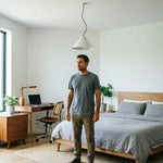 LIVARA Stitched Fabric Cone Floor Lamp Soft Ambient Standing Light for Living Room Bedroom & Reading Corner - Beige & Black