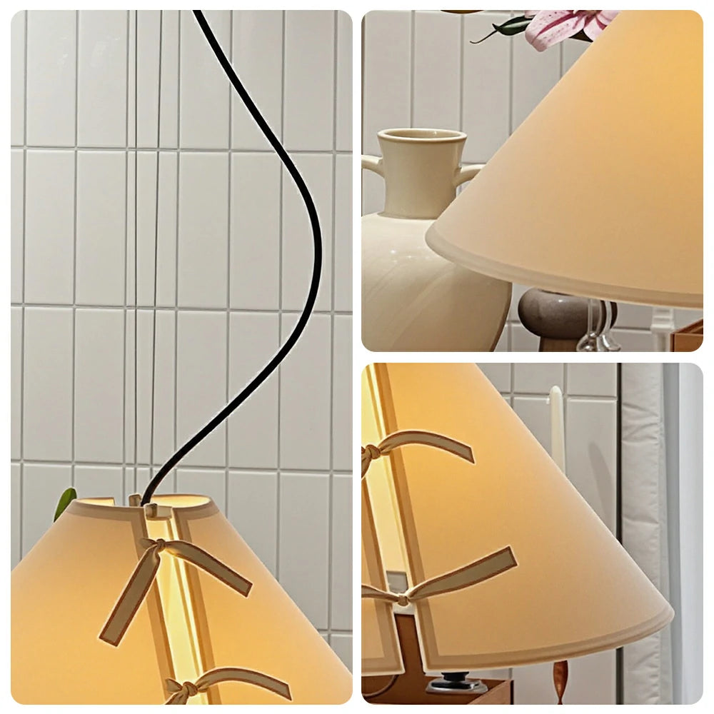 LIVARA Stitched Fabric Cone Floor Lamp Soft Ambient Standing Light for Living Room Bedroom & Reading Corner - Beige & Black