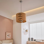 LIVARA Ribbon-Tied Fabric Drum Pendant Light Soft Ambient Hanging Lamp for Dining Room Bedroom & Living Room - Beige & Brown