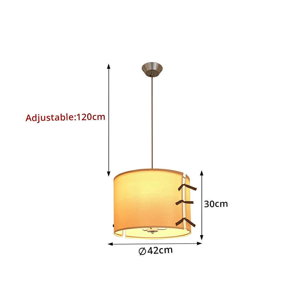 LIVARA Ribbon-Tied Fabric Drum Pendant Light Soft Ambient Hanging Lamp for Dining Room Bedroom & Living Room - Beige & Brown