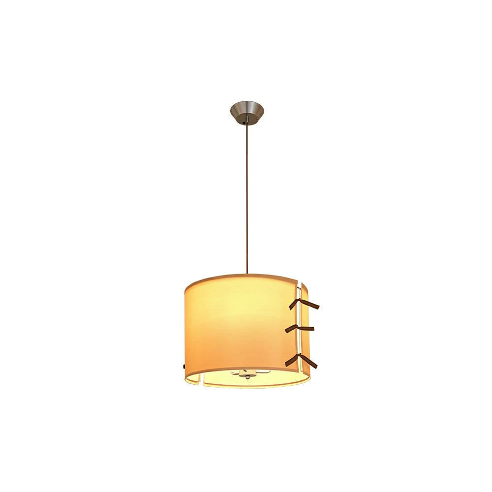 LIVARA Ribbon-Tied Fabric Drum Pendant Light Soft Ambient Hanging Lamp for Dining Room Bedroom & Living Room - Beige & Brown