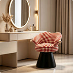 LIVARA Vanity Stool - Imported Cotton Linen Upholstery with 360-Degree Swivel Design, Curved Backrest Makeup Chair for Bedroom & Dressing Room - Red