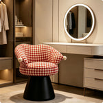 LIVARA Vanity Stool - Imported Cotton Linen Upholstery with 360-Degree Swivel Design, Curved Backrest Makeup Chair for Bedroom & Dressing Room - Red
