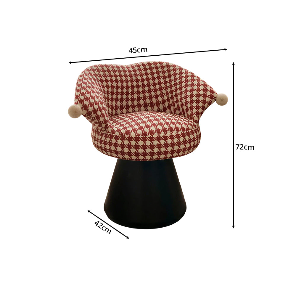 LIVARA Vanity Stool - Imported Cotton Linen Upholstery with 360-Degree Swivel Design, Curved Backrest Makeup Chair for Bedroom & Dressing Room - Red