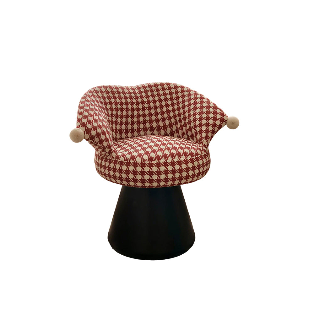 LIVARA Vanity Stool - Imported Cotton Linen Upholstery with 360-Degree Swivel Design, Curved Backrest Makeup Chair for Bedroom & Dressing Room - Red