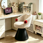 LIVARA Vanity Chair - Imported Cotton Linen Upholstery with Solid Wood Frame, 360-Degree Silent Swivel Design, Curved Back Makeup Stool for Bedroom - Cream