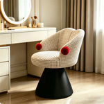 LIVARA Vanity Chair - Imported Cotton Linen Upholstery with Solid Wood Frame, 360-Degree Silent Swivel Design, Curved Back Makeup Stool for Bedroom - Cream