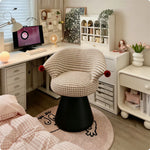LIVARA Vanity Chair - Imported Cotton Linen Upholstery with Solid Wood Frame, 360-Degree Silent Swivel Design, Curved Back Makeup Stool for Bedroom - Cream