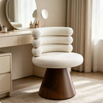 LIVARA Vanity Chair - Layered Backrest with Solid Wood Frame, Soft Cream Upholstery, 360-Degree Quiet Swivel Makeup Chair for Bedroom - Cream
