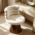 LIVARA Vanity Chair - Layered Backrest with Solid Wood Frame, Soft Cream Upholstery, 360-Degree Quiet Swivel Makeup Chair for Bedroom - Cream