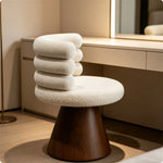 LIVARA Vanity Chair - Layered Backrest with Solid Wood Frame, Soft Cream Upholstery, 360-Degree Quiet Swivel Makeup Chair for Bedroom - Cream