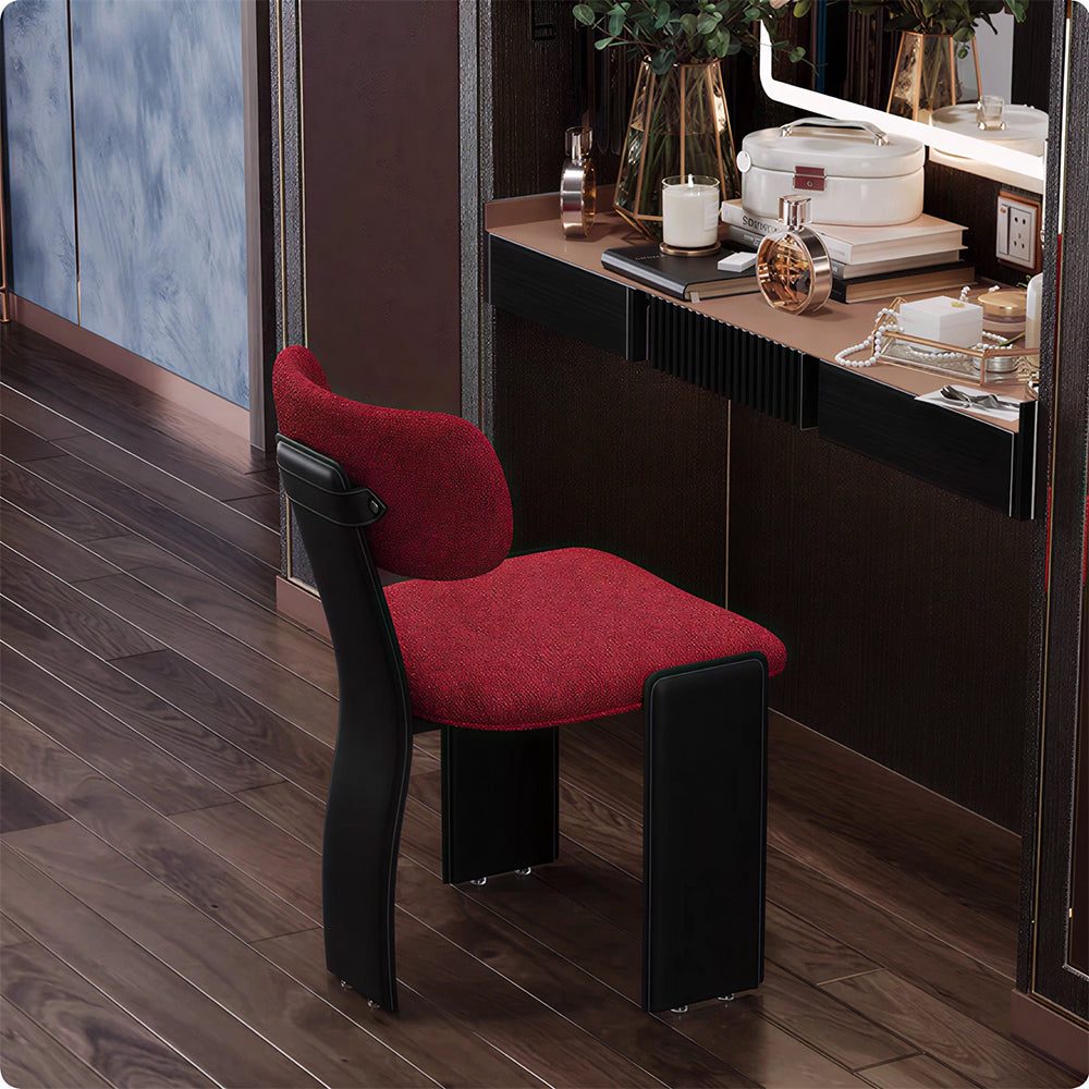 LIVARA Chair - Soft Chenille Upholstery with Thickened Steel Tube Frame, Saddle Leather Legs, Curved Padded Backrest for Home & Office Use - Red