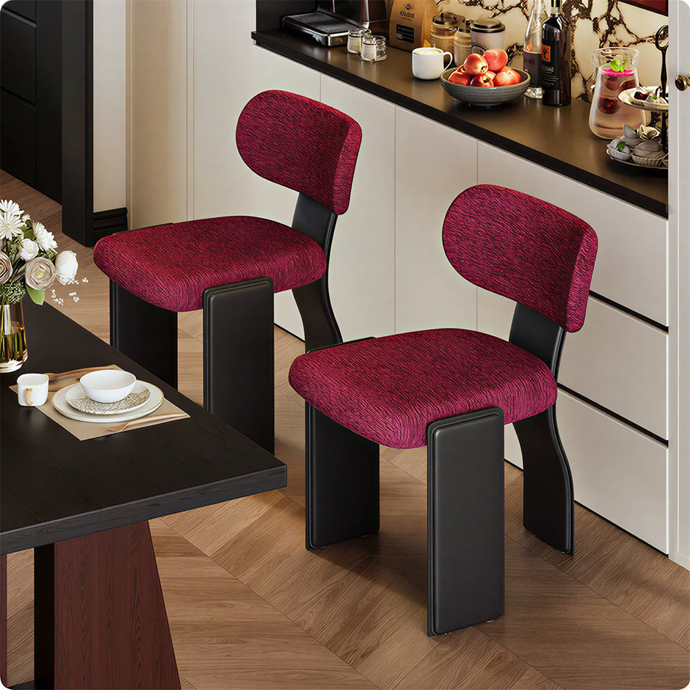 LIVARA Chair - Soft Chenille Upholstery with Thickened Steel Tube Frame, Saddle Leather Legs, Curved Padded Backrest for Home & Office Use - Red