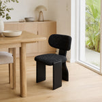 LIVARA Chair - Soft Chenille Upholstery with Thickened Steel Tube Frame, Saddle Leather Legs, Curved Padded Backrest for Home & Office Use - Black