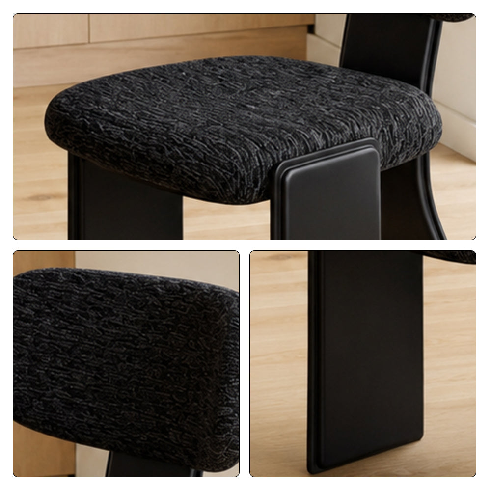 LIVARA Chair - Soft Chenille Upholstery with Thickened Steel Tube Frame, Saddle Leather Legs, Curved Padded Backrest for Home & Office Use - Black