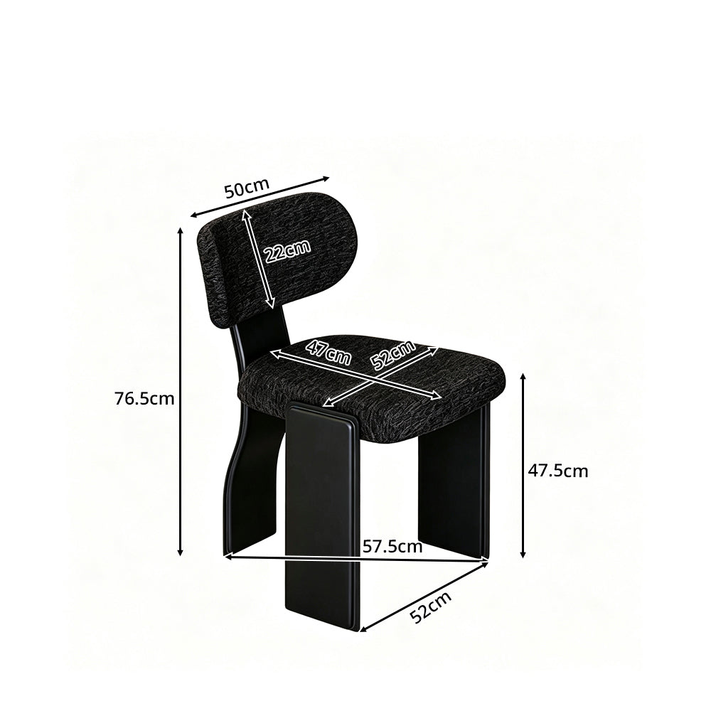 LIVARA Chair - Soft Chenille Upholstery with Thickened Steel Tube Frame, Saddle Leather Legs, Curved Padded Backrest for Home & Office Use - Black