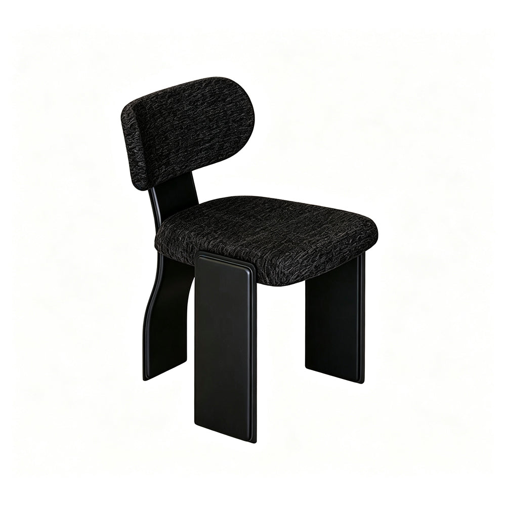 LIVARA Chair - Soft Chenille Upholstery with Thickened Steel Tube Frame, Saddle Leather Legs, Curved Padded Backrest for Home & Office Use - Black