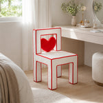 LIVARA Vanity Chair - Heart Shape Design with CS Scratch-Resistant Fabric, Solid Wood Frame, Cute Makeup Chair for Bedroom & Dressing Room - Red & White